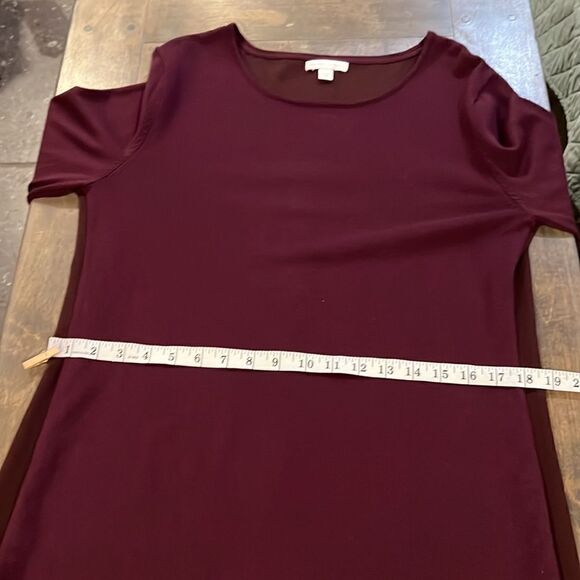 New York & Company Maroon Burgundy Purple Bell Sleeves Shift Dress back button M - Picture 10 of 11